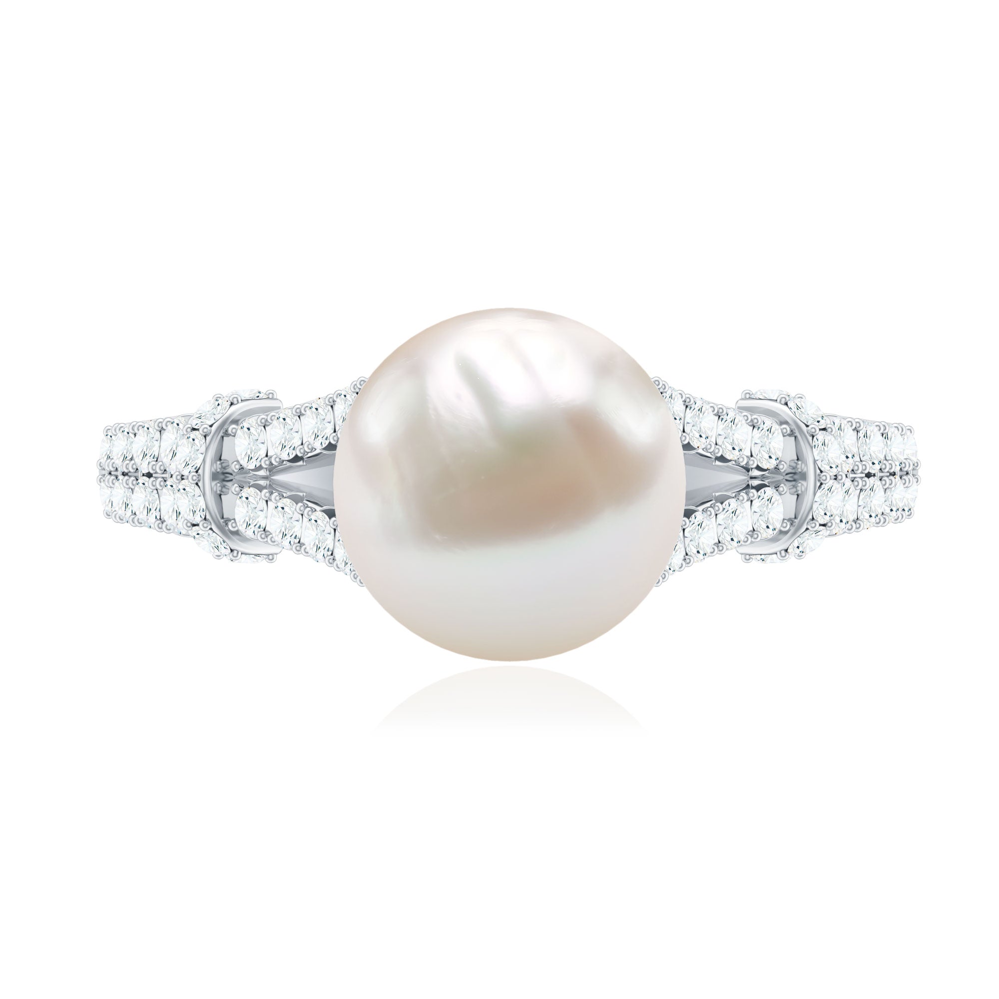 Real 7.48 Carat Freshwater Pearl Solitaire Engagement Ring with Diamond Split Shank