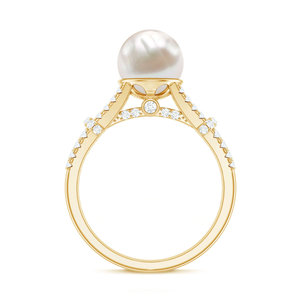 Real 7.48 Carat Freshwater Pearl Solitaire Engagement Ring with Diamond Split Shank