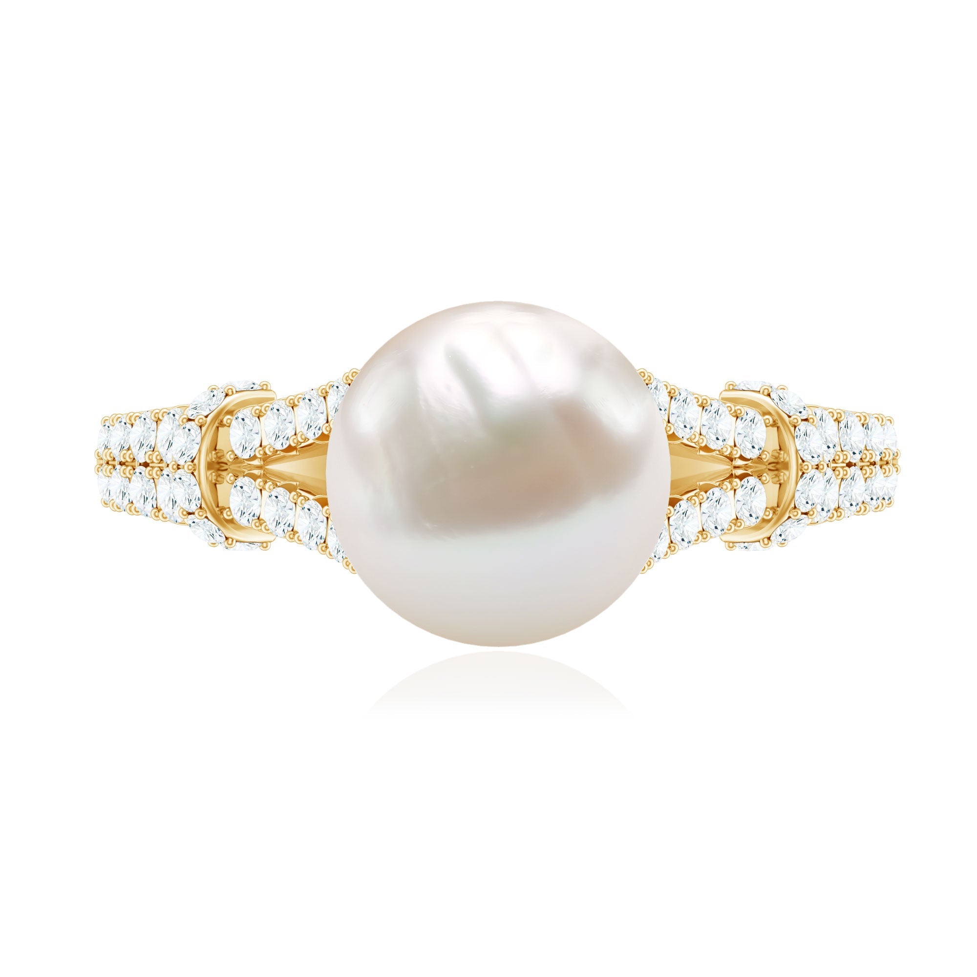 Real 7.48 Carat Freshwater Pearl Solitaire Engagement Ring with Diamond Split Shank