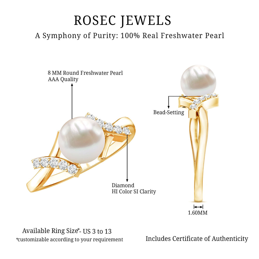 Pure Freshwater Pearl Solitaire Crossover Ring with Diamond