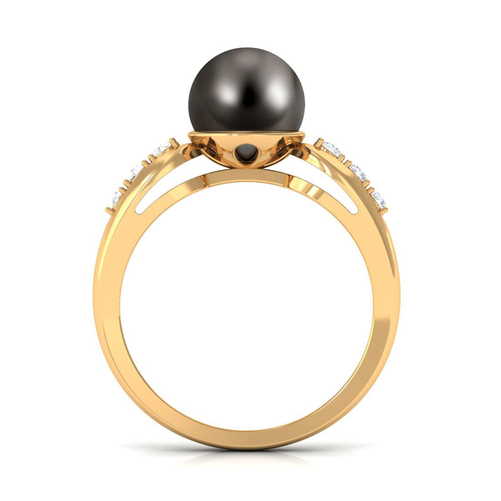 Solitaire Tahitian Pearl Engagement Ring with Diamond Side Stones