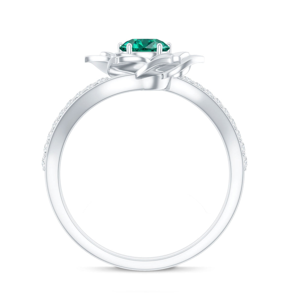 Certified Lab Grown Emerald Diamond Flower Engagement Ring with Bypass Shank