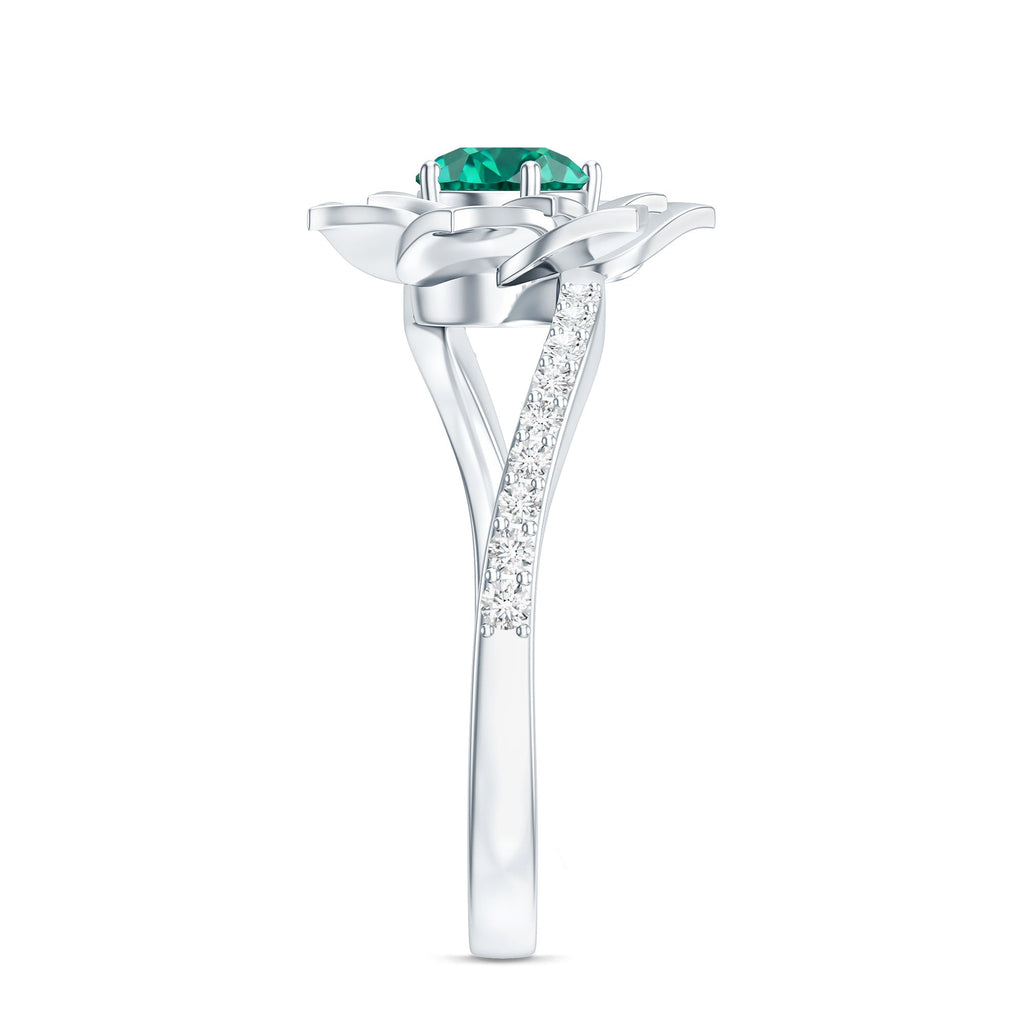 Certified Lab Grown Emerald Diamond Flower Engagement Ring with Bypass Shank