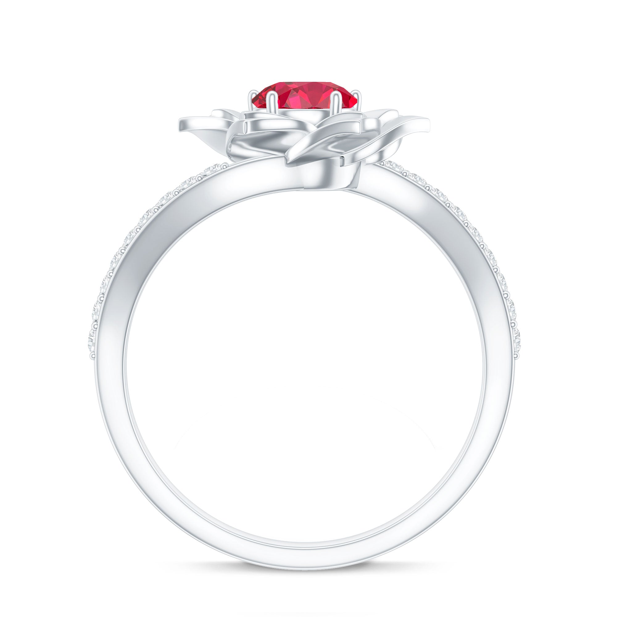 Lab Created Ruby Rose Flower Engagement Ring With Certificate