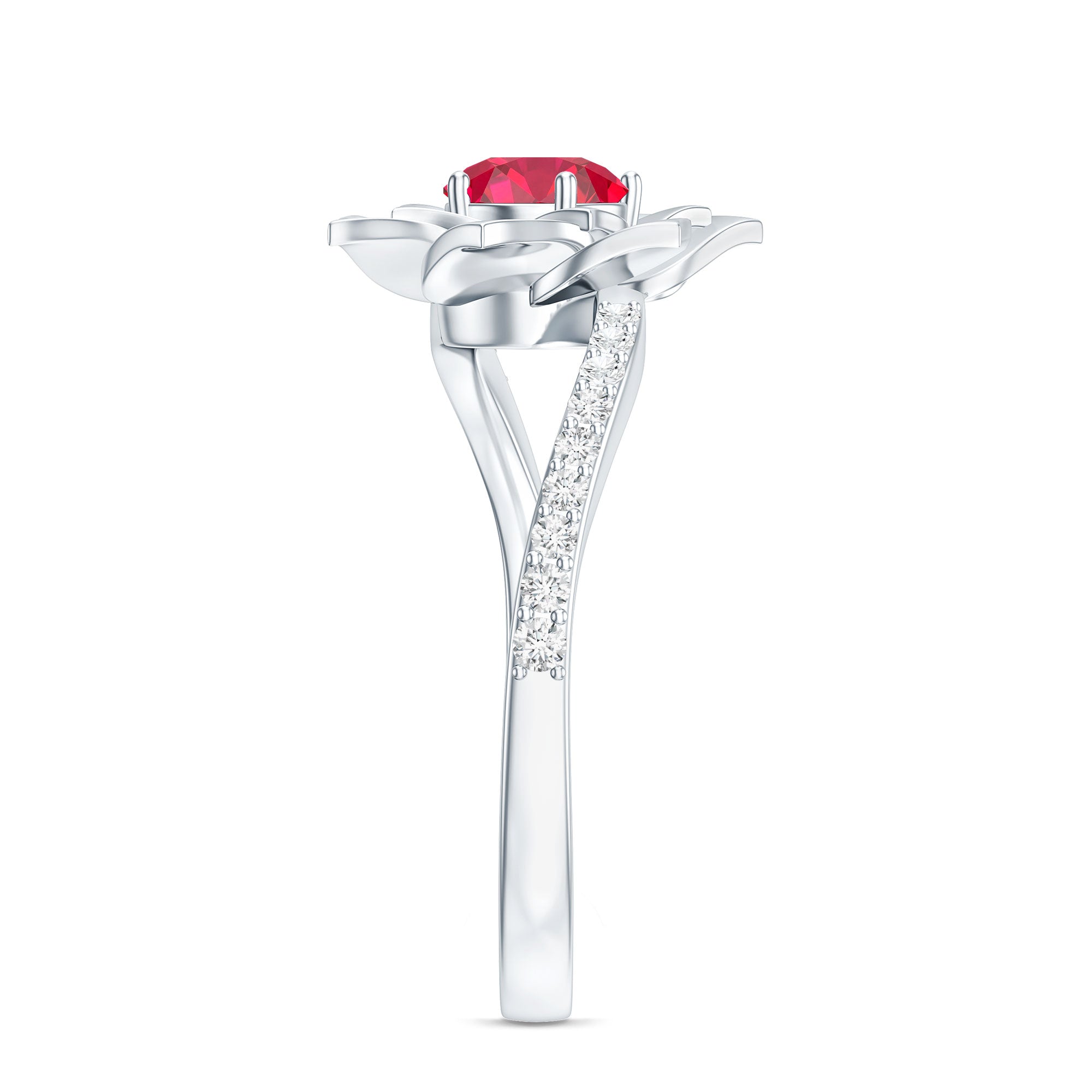 Lab Created Ruby Rose Flower Engagement Ring With Certificate