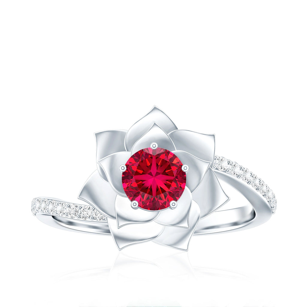 Lab Created Ruby Rose Flower Engagement Ring With Certificate