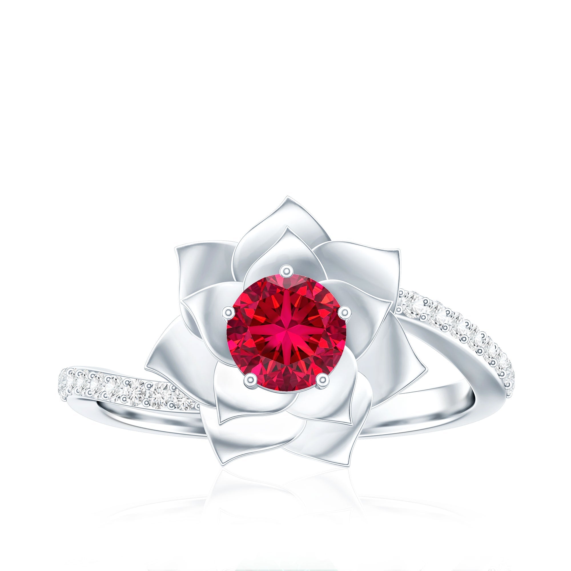 Lab Created Ruby Rose Flower Engagement Ring With Certificate