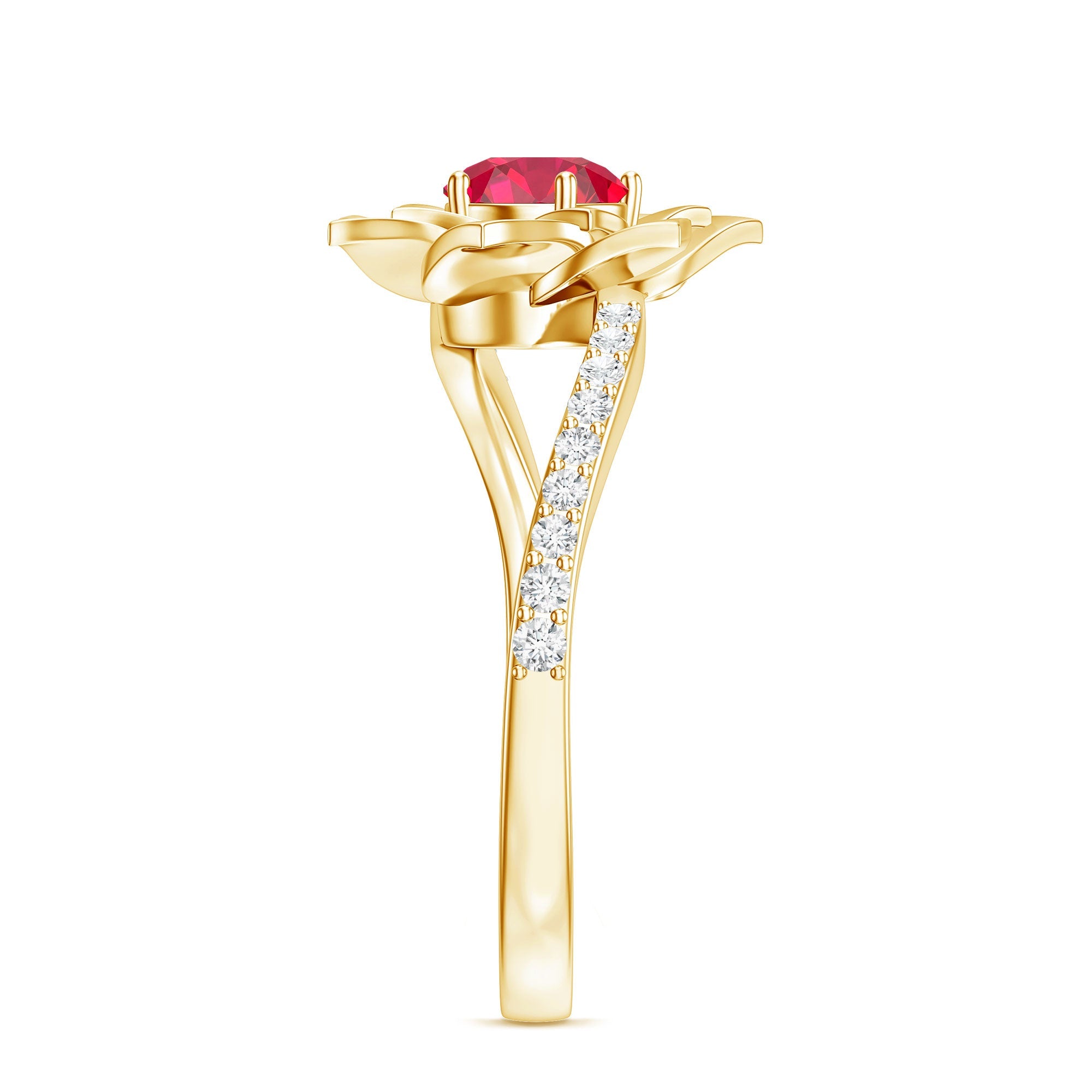Lab Created Ruby Rose Flower Engagement Ring With Certificate