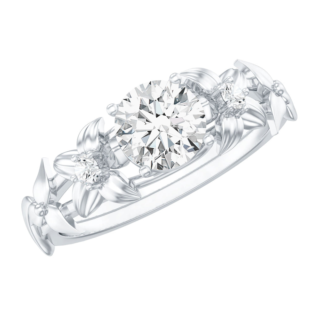 Round Cut 0.9 Carat Moissanite Floral Engagement Ring