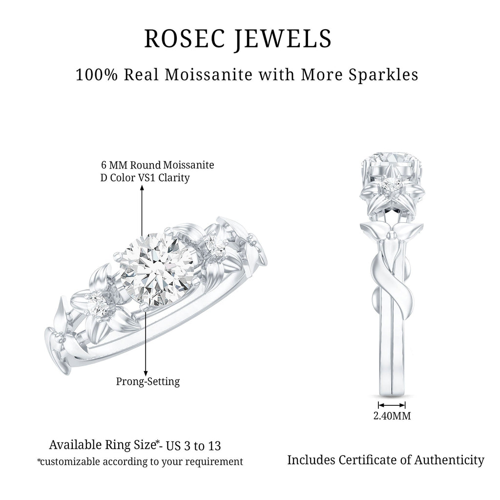 Round Cut 0.9 Carat Moissanite Floral Engagement Ring