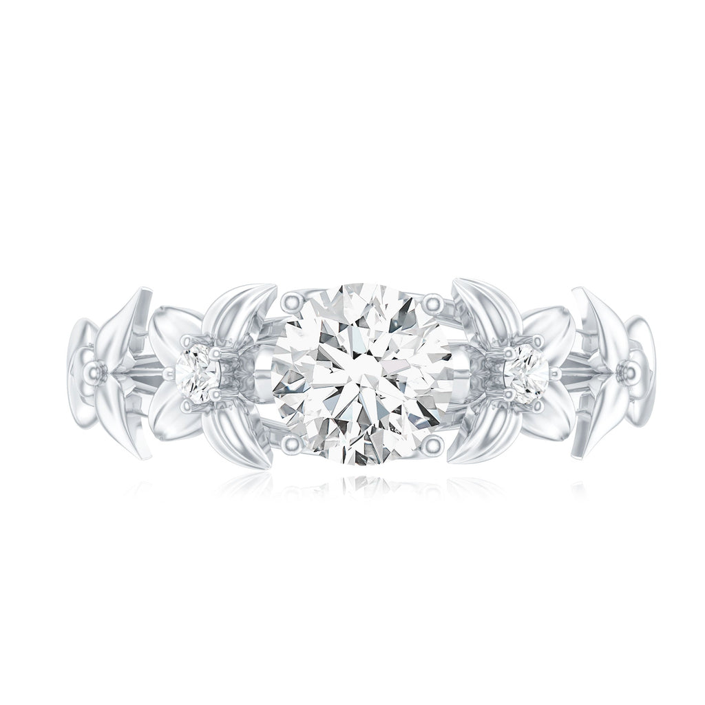 Round Cut 0.9 Carat Moissanite Floral Engagement Ring