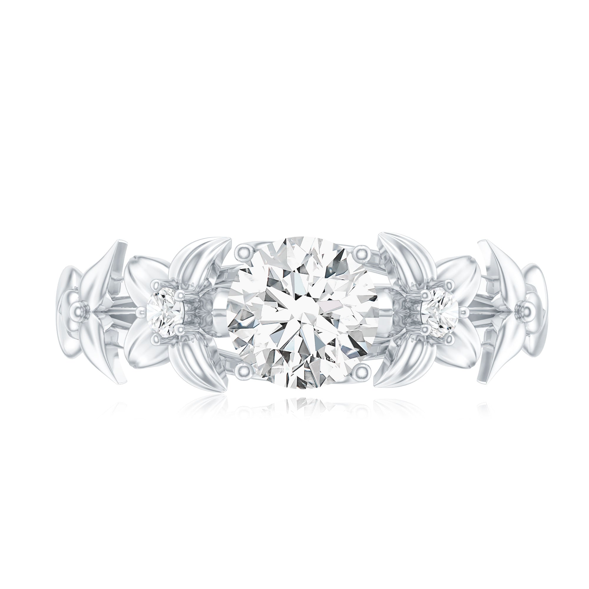 Round Cut 0.9 Carat Moissanite Floral Engagement Ring