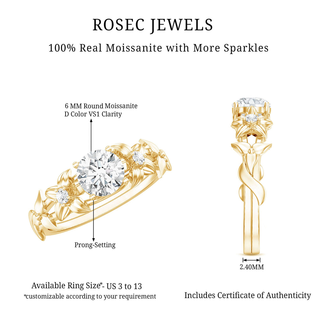 Round Cut 0.9 Carat Moissanite Floral Engagement Ring