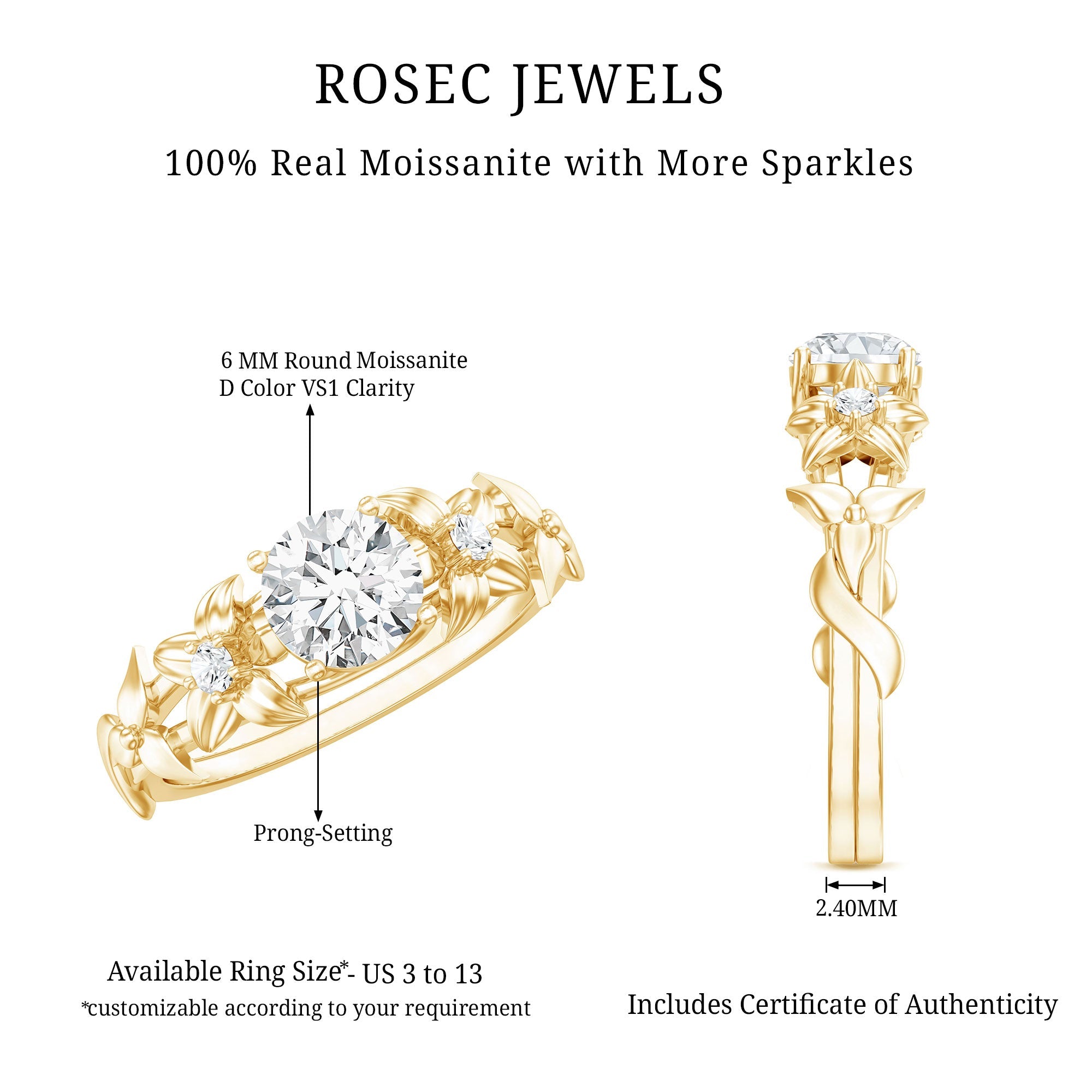 Round Cut 0.9 Carat Moissanite Floral Engagement Ring
