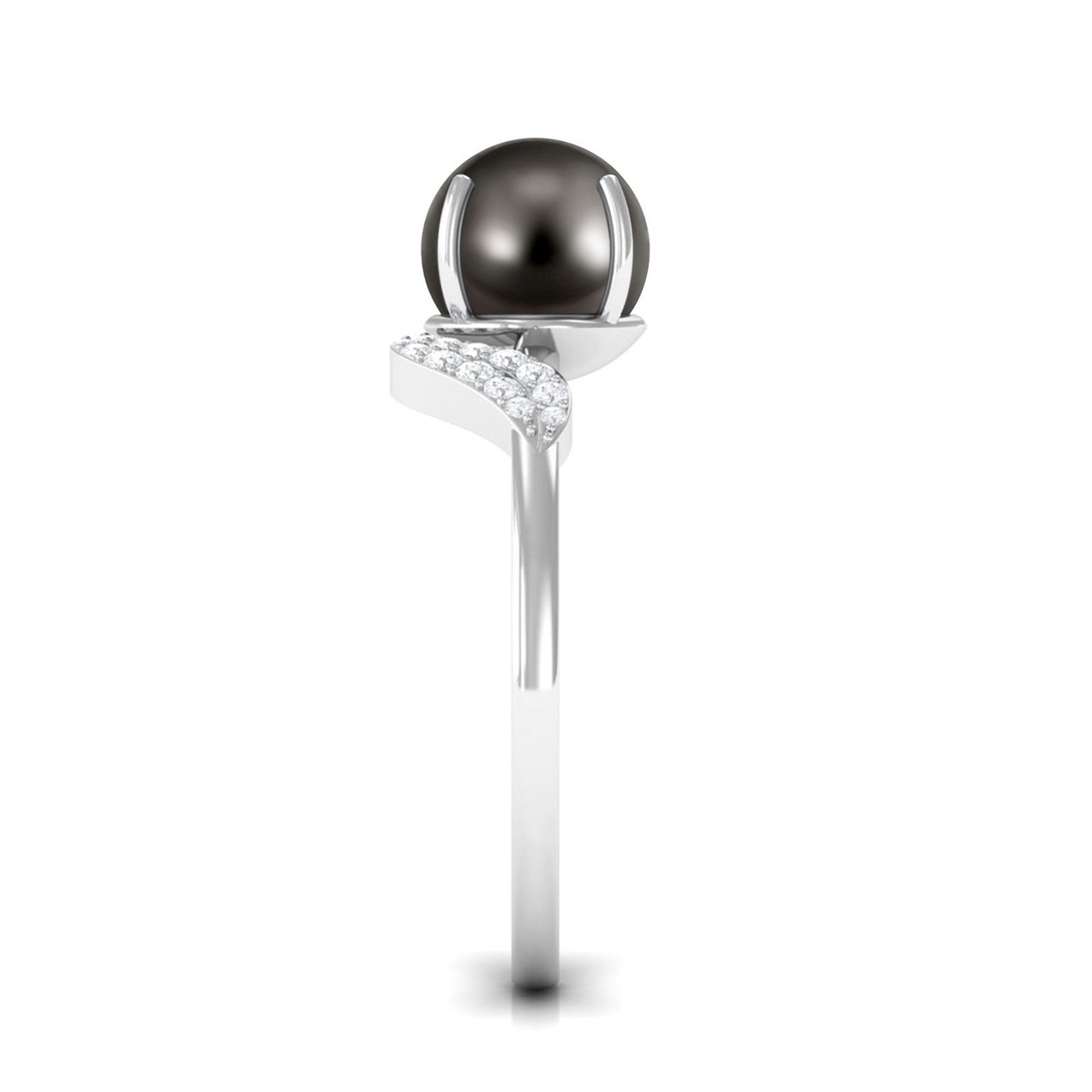 Classic Tahitian Pearl Solitaire Engagement Ring with Diamond Leaf