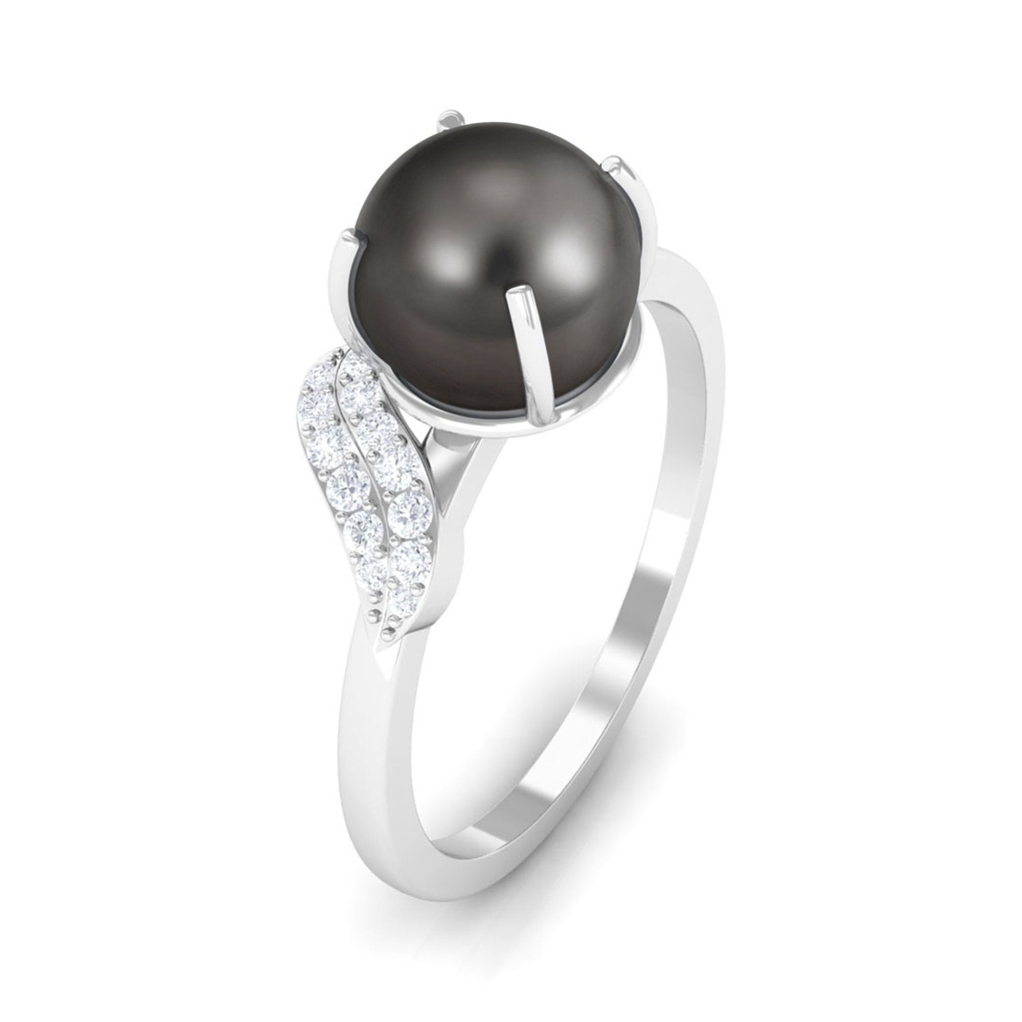 Classic Tahitian Pearl Solitaire Engagement Ring with Diamond Leaf