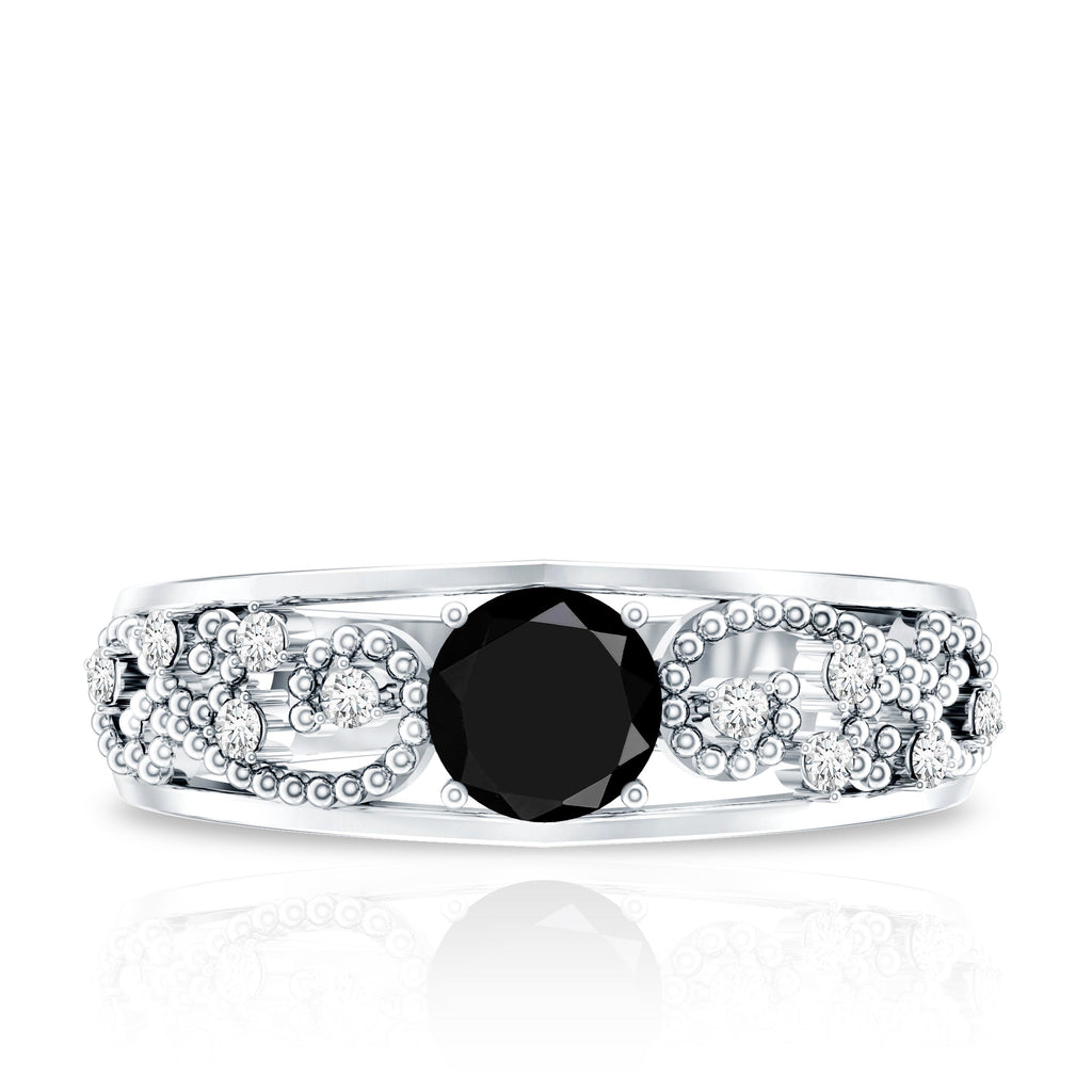 Vintage Inspired 0.8 Carat Lab Grown Black and White Diamond Engagement Ring
