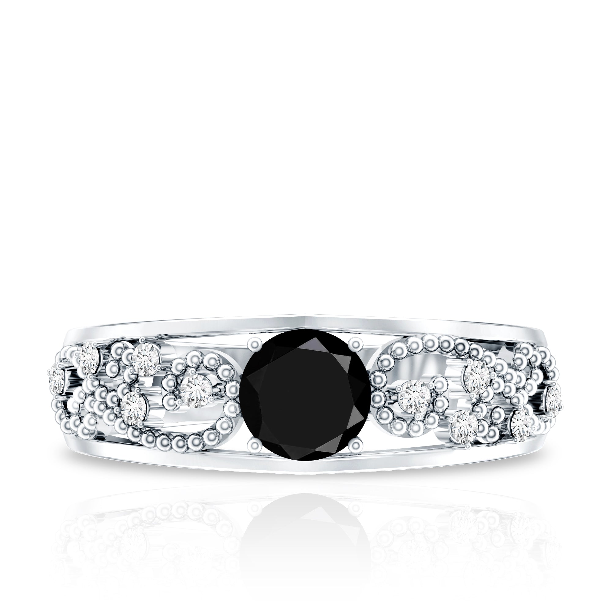 Vintage Inspired 0.8 Carat Lab Grown Black and White Diamond Engagement Ring