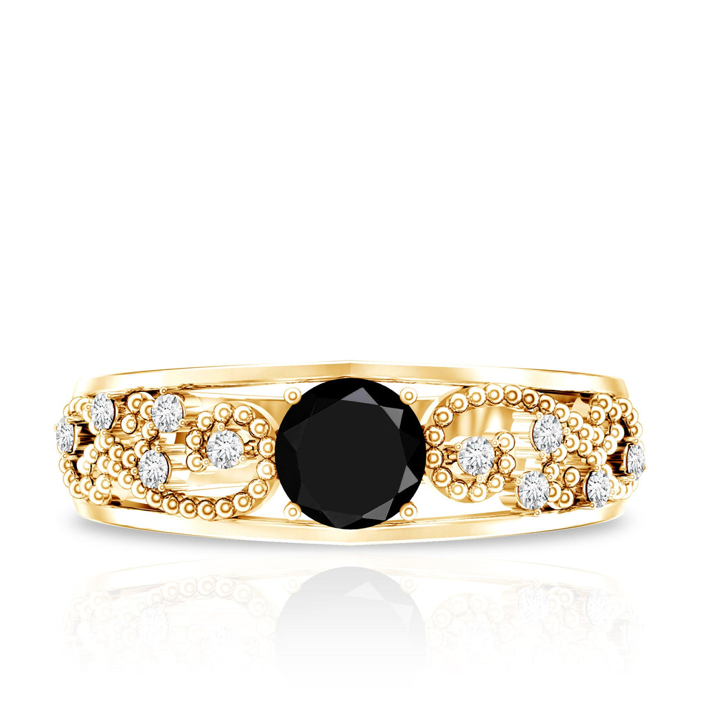 Vintage Inspired 0.8 Carat Lab Grown Black and White Diamond Engagement Ring