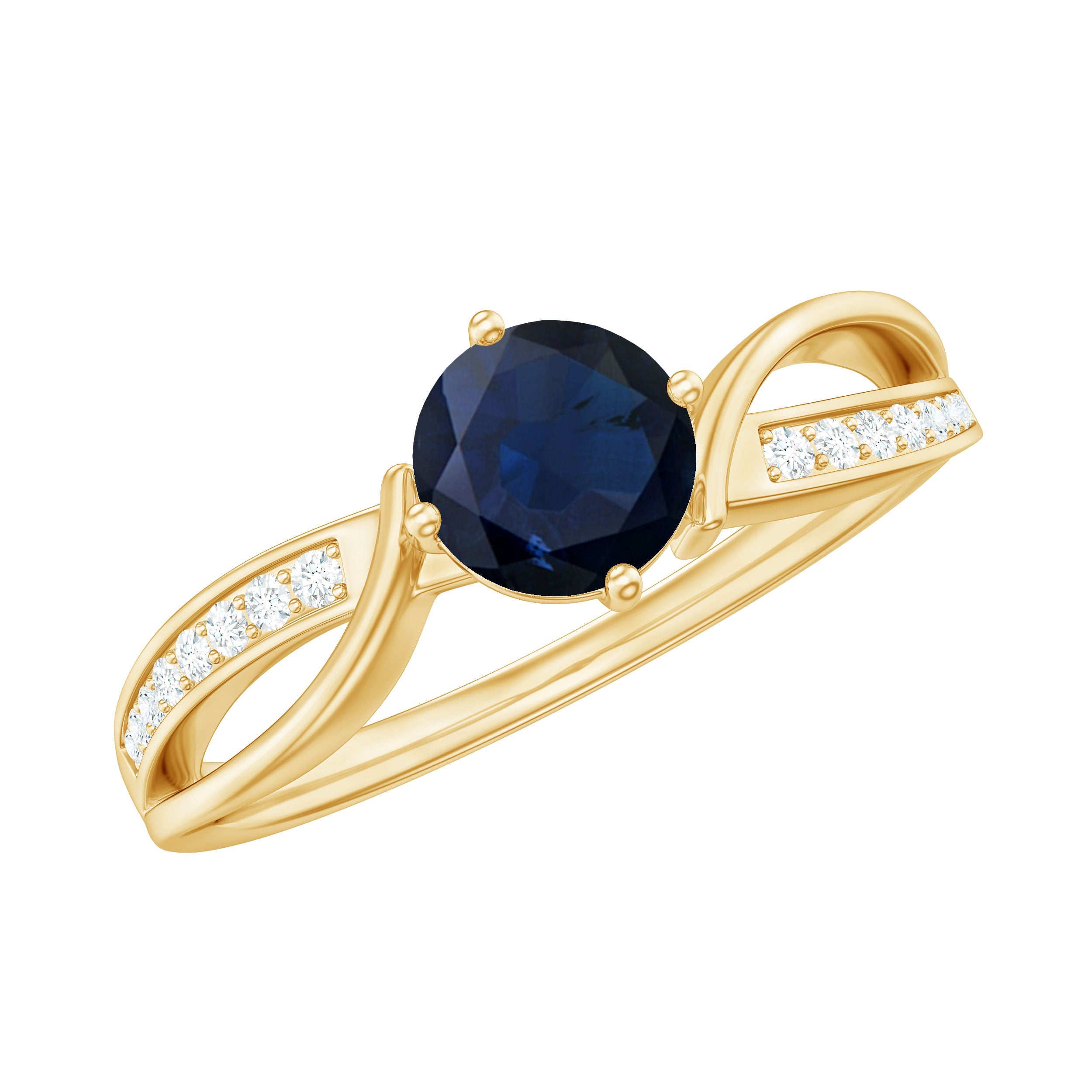 Real 0.95 Carat Round Blue Sapphire Infinity Engagement Ring with Diamond
