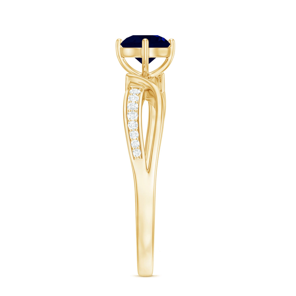 Real 0.95 Carat Round Blue Sapphire Infinity Engagement Ring with Diamond