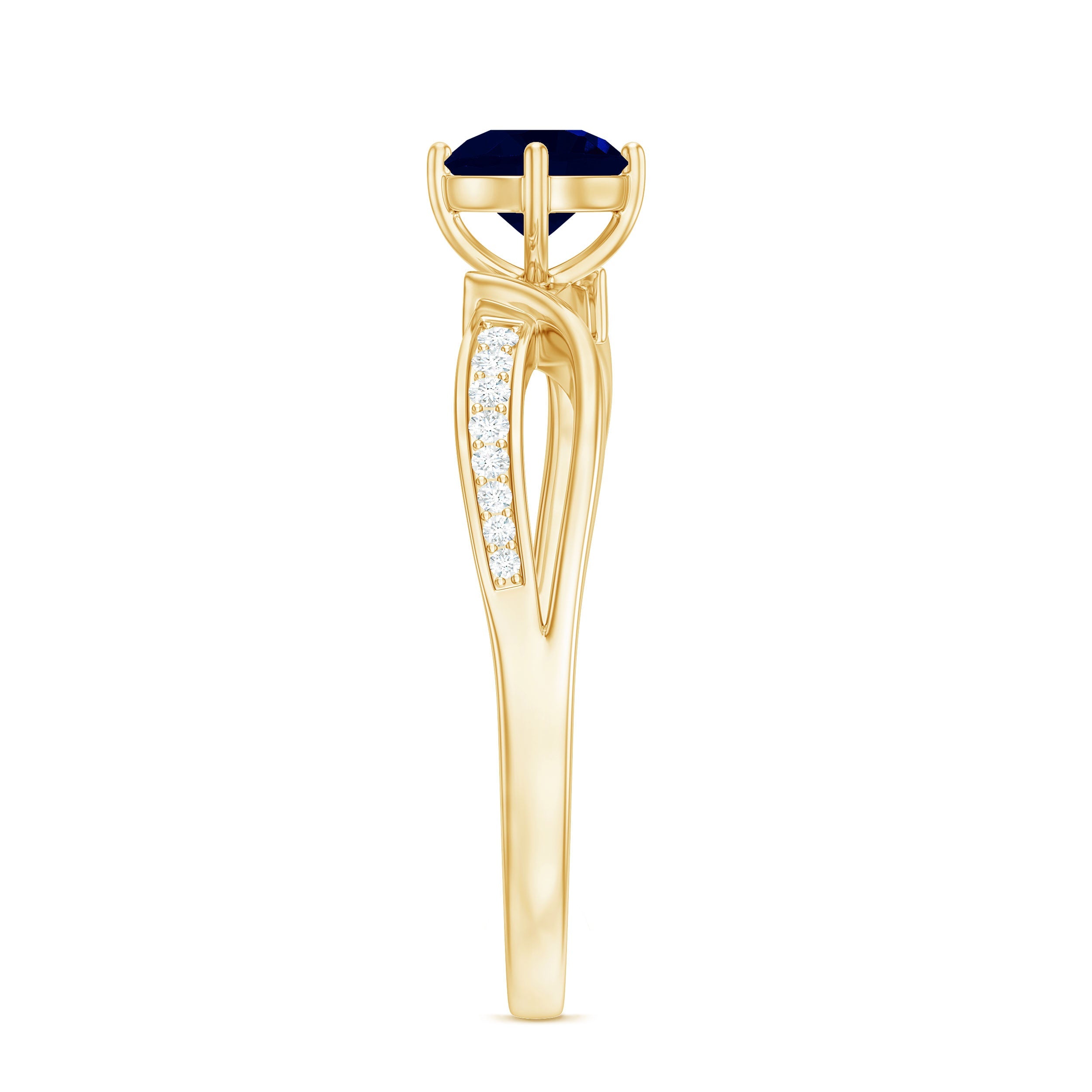 Real 0.95 Carat Round Blue Sapphire Infinity Engagement Ring with Diamond