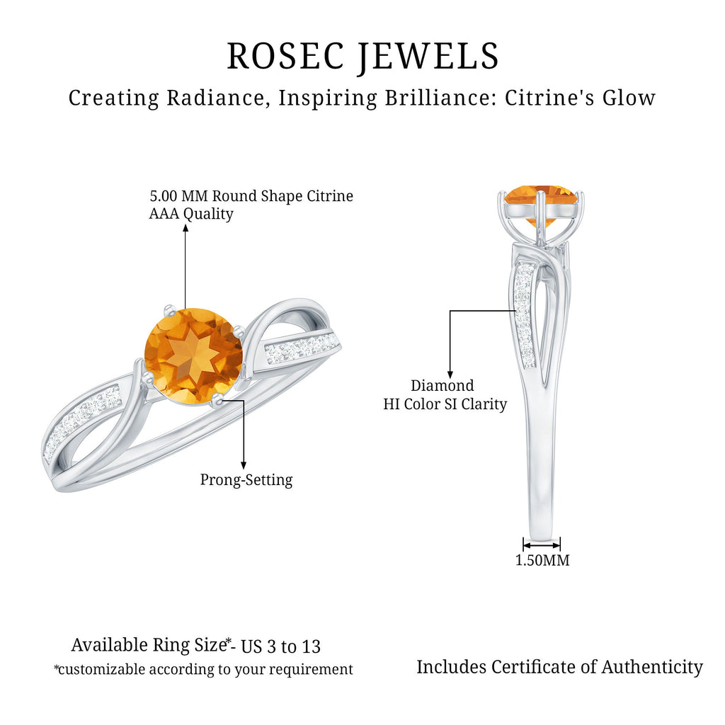 Natural Citrine Engagement Ring with Diamond Crossover Shank