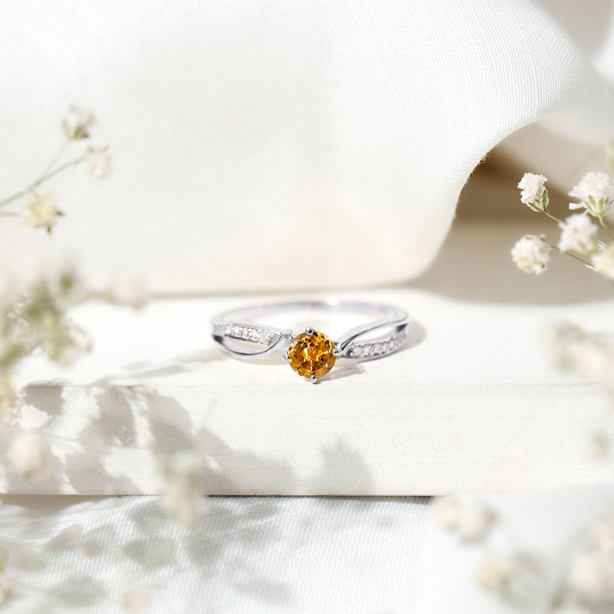Natural Citrine Engagement Ring with Diamond Crossover Shank
