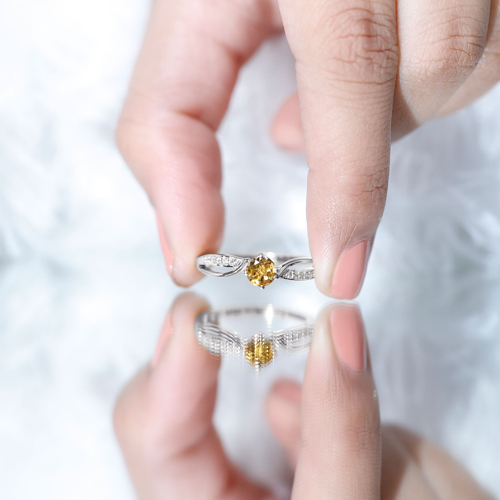 Natural Citrine Engagement Ring with Diamond Crossover Shank
