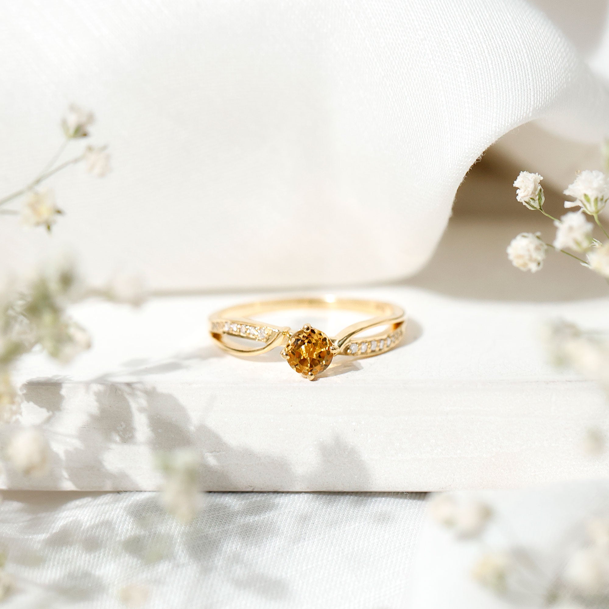 Natural Citrine Engagement Ring with Diamond Crossover Shank