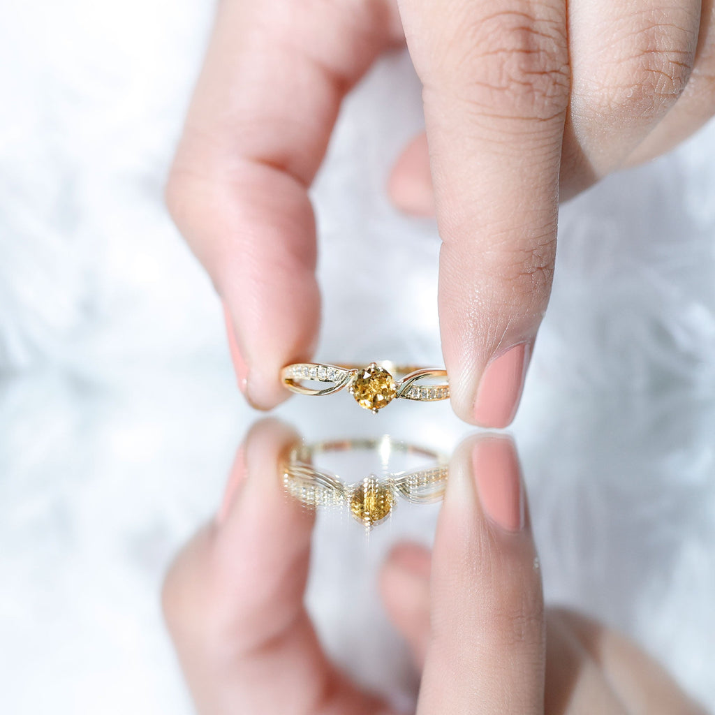 Natural Citrine Engagement Ring with Diamond Crossover Shank