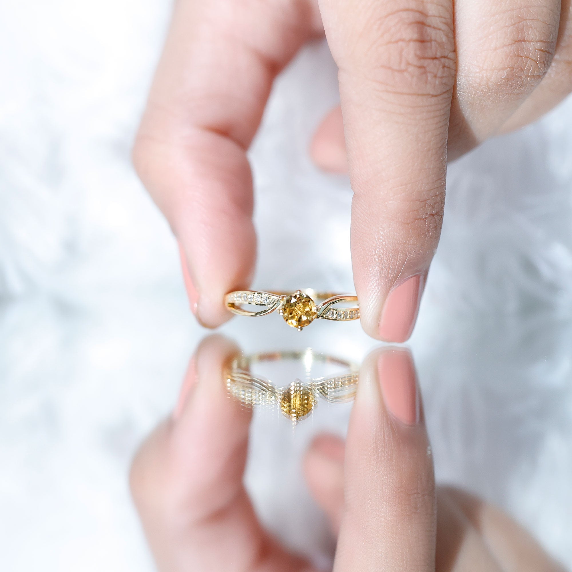 Natural Citrine Engagement Ring with Diamond Crossover Shank