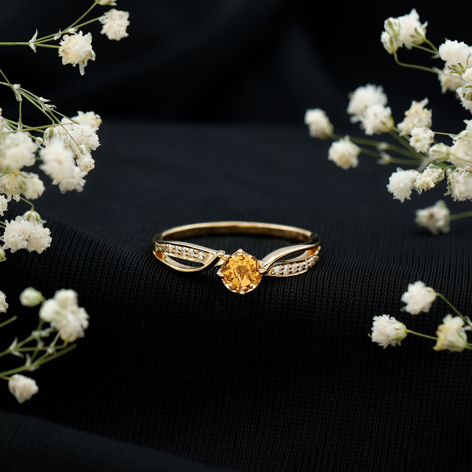 Natural Citrine Engagement Ring with Diamond Crossover Shank