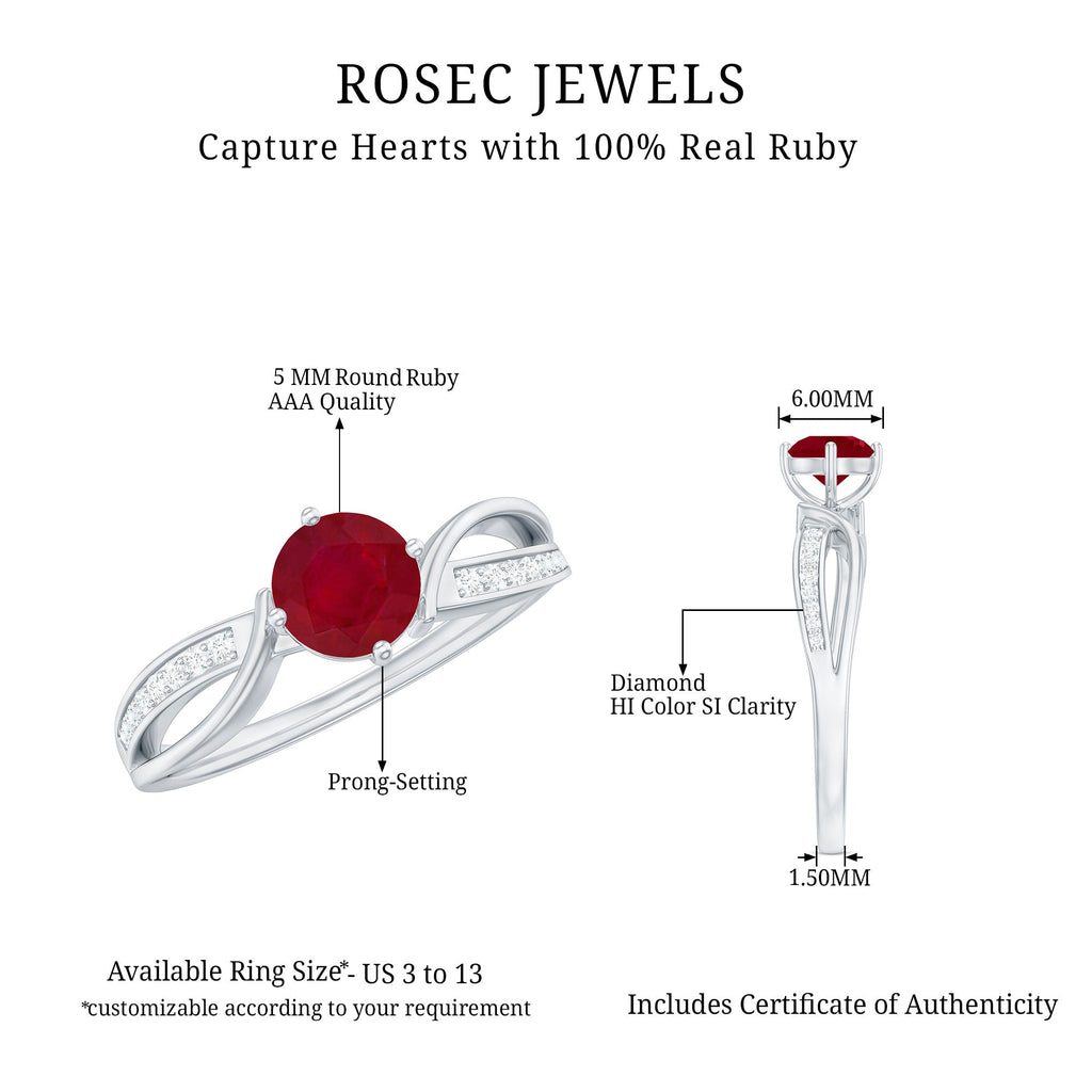 Natural 0.6 Carat Ruby Infinity Promise Ring with Diamond