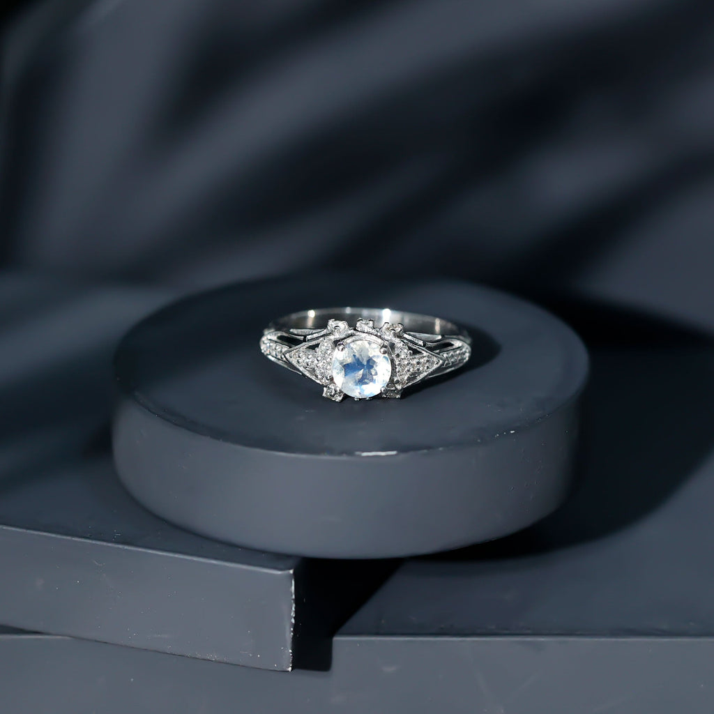 Vintage Inspired Moonstone Engagement Ring with Diamond