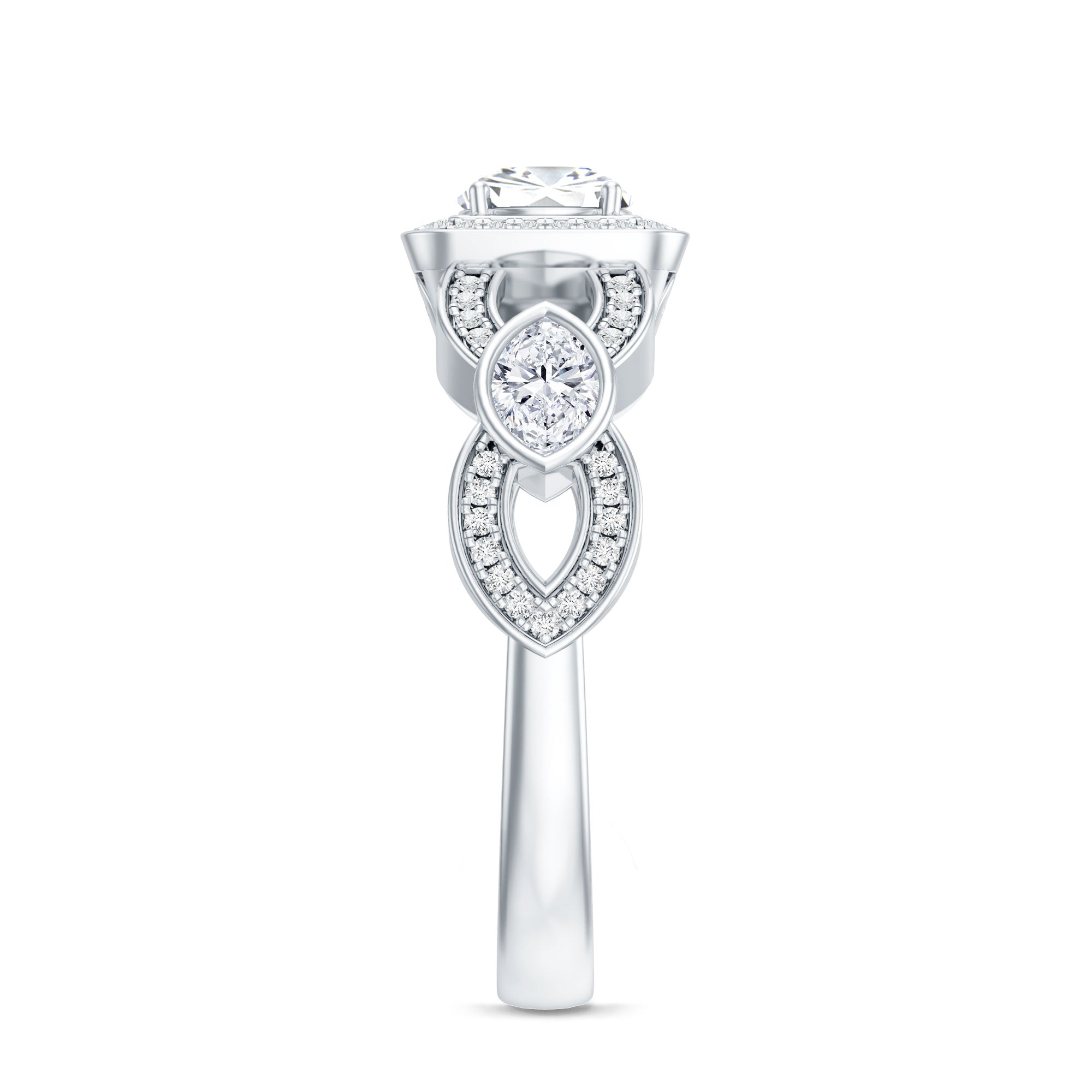 Vintage Inspired Moissanite Halo Engagement Ring with Certificate