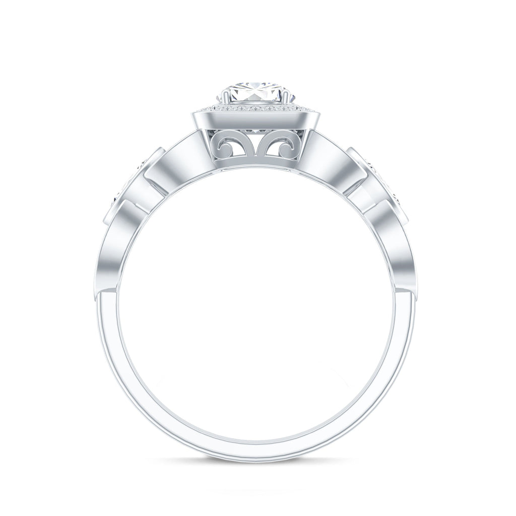 Vintage Inspired Moissanite Halo Engagement Ring with Certificate