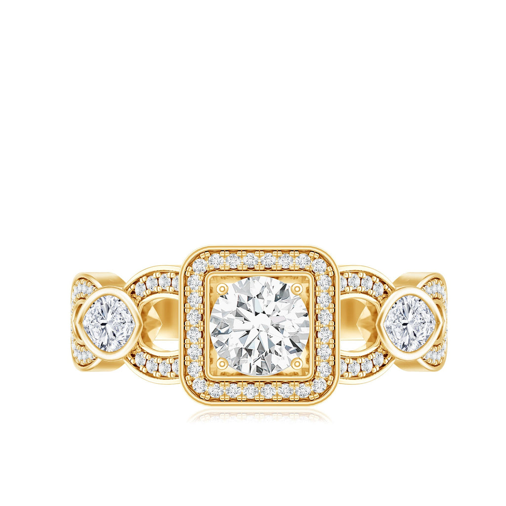Vintage Inspired Moissanite Halo Engagement Ring with Certificate