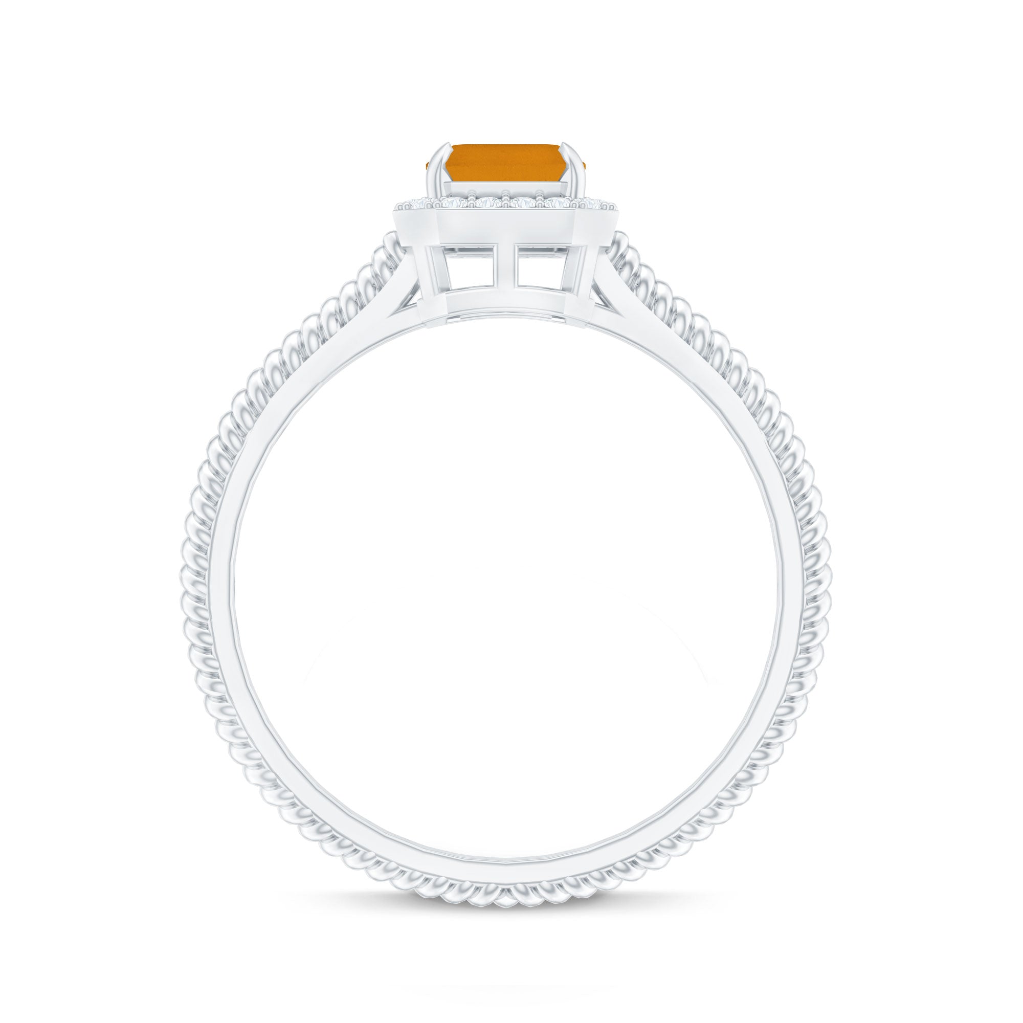 Natural Citrine Emerald Cut Engagement Ring with Diamond Halo