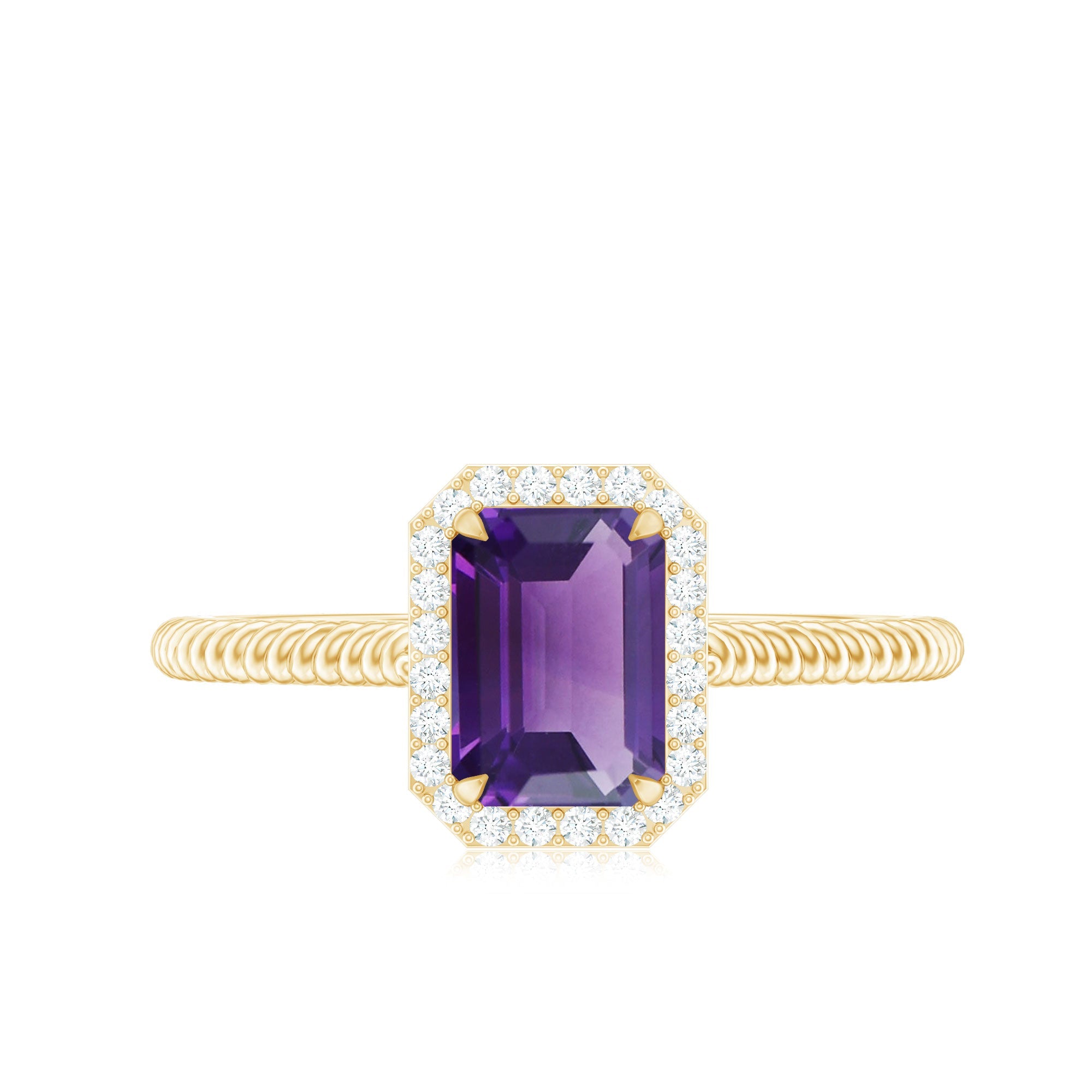 Natural 1.4 Carat Amethyst Emerald Cut Engagement Ring with Diamond Halo