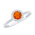 Round Shape Fire Opal Halo Engagement Ring with Diamond