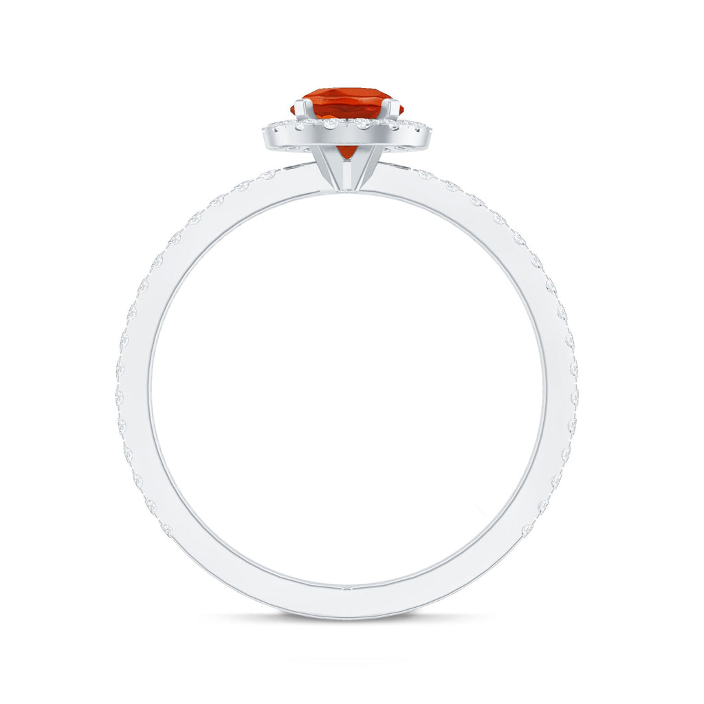 Round Shape Fire Opal Halo Engagement Ring with Diamond