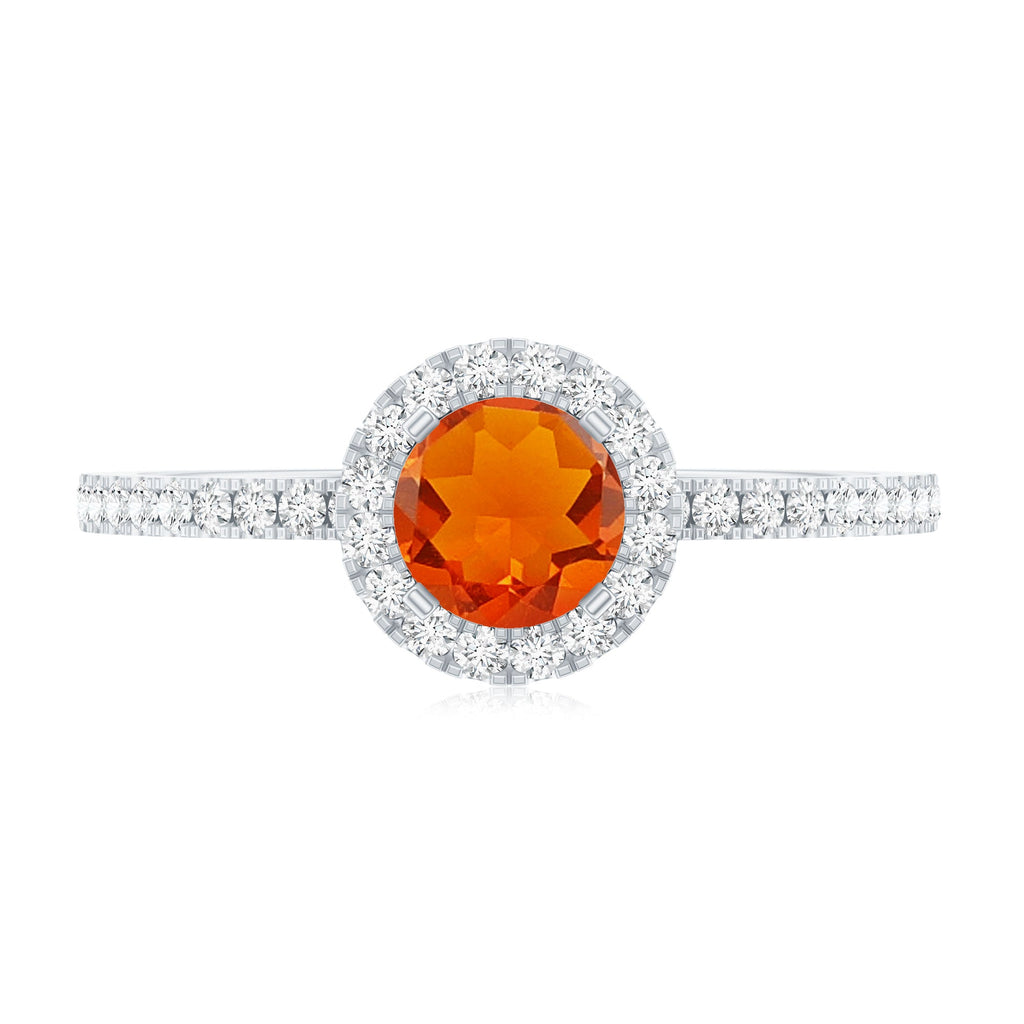 Round Shape Fire Opal Halo Engagement Ring with Diamond