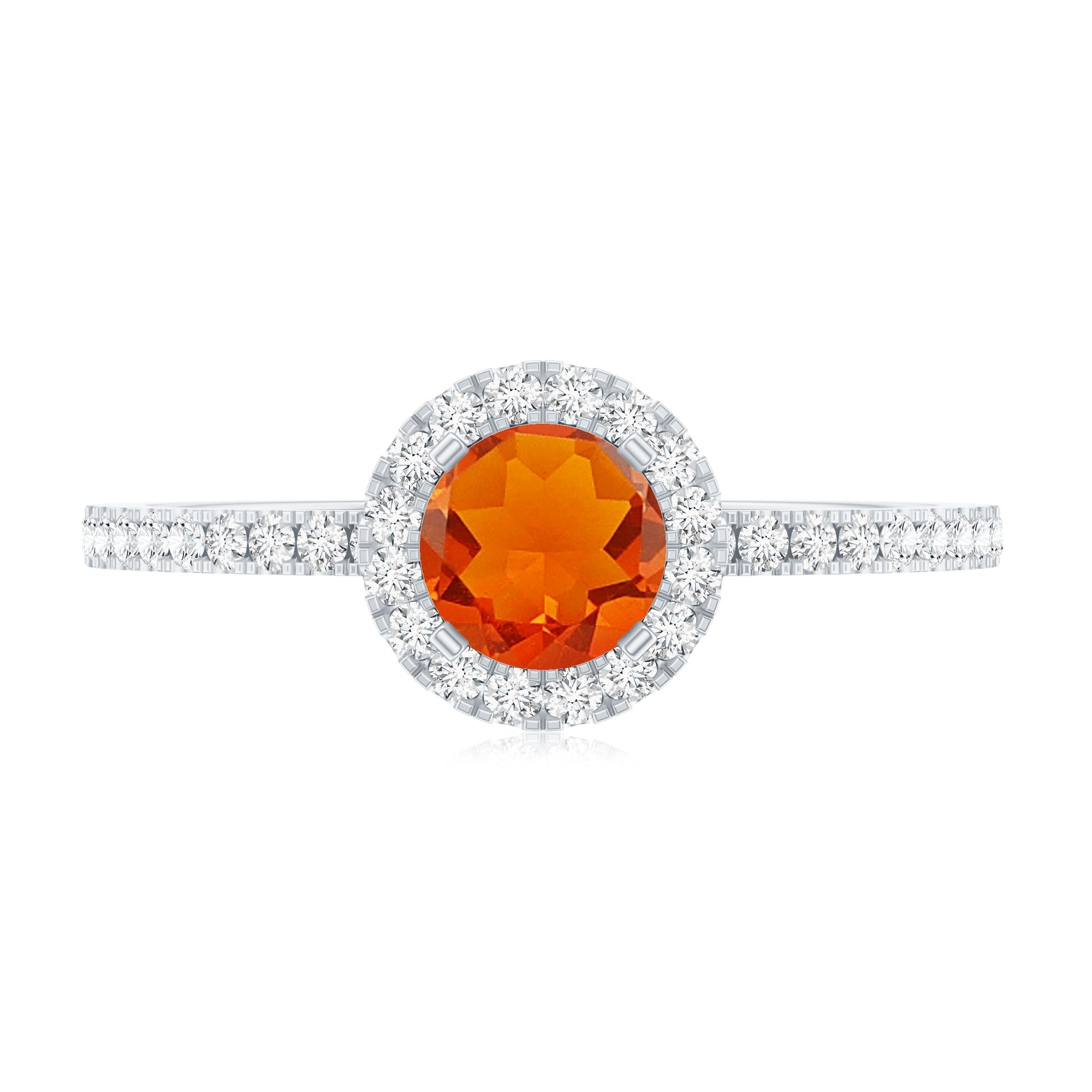 Round Shape Fire Opal Halo Engagement Ring with Diamond