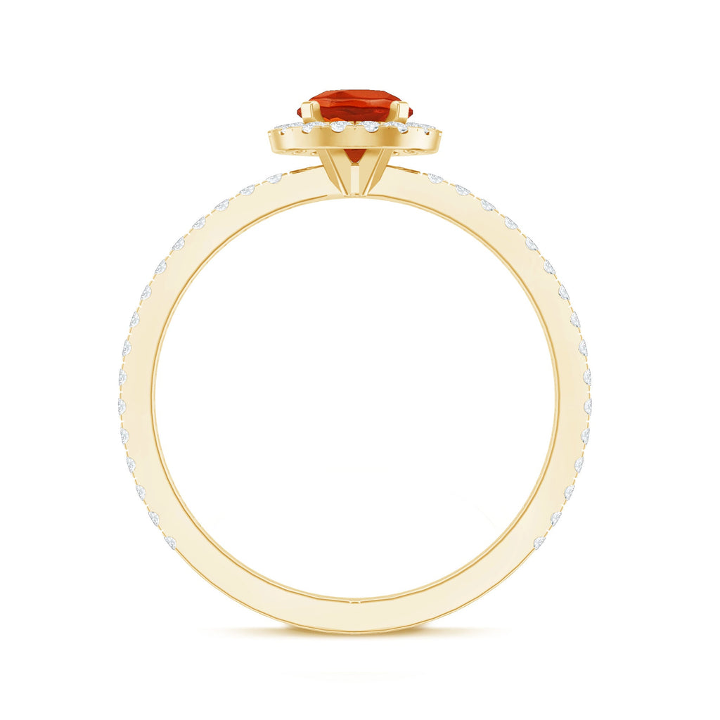 Round Shape Fire Opal Halo Engagement Ring with Diamond