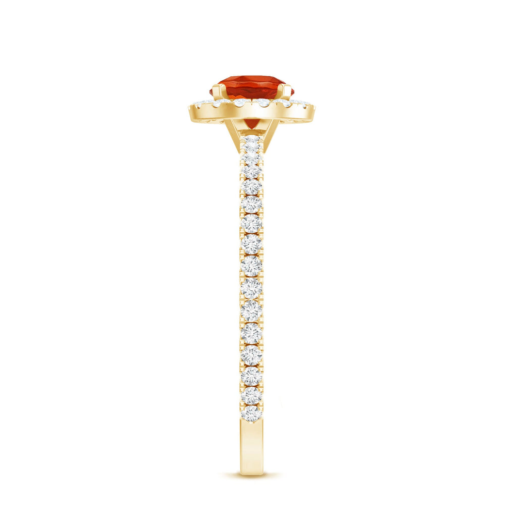 Round Shape Fire Opal Halo Engagement Ring with Diamond