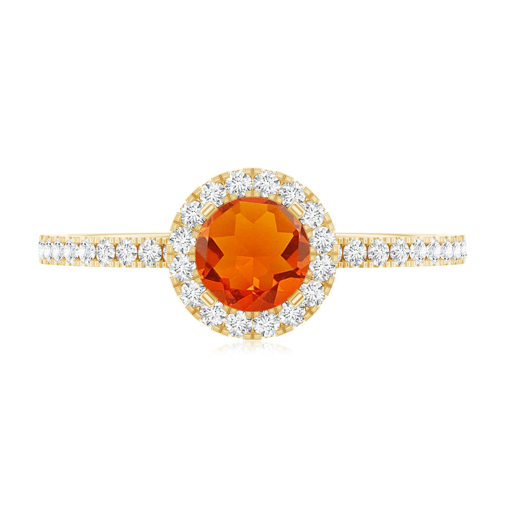Round Shape Fire Opal Halo Engagement Ring with Diamond