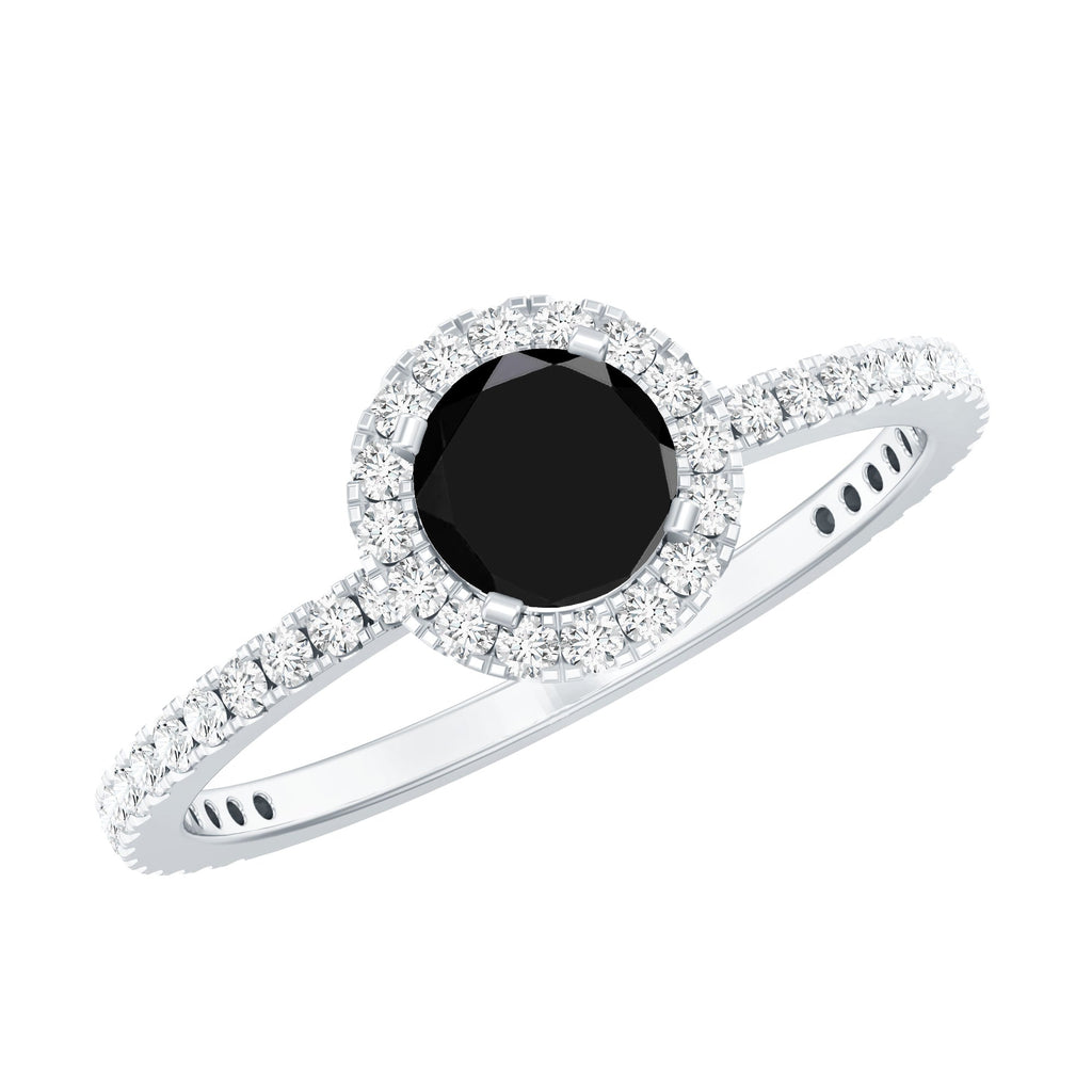 Black Spinel Minimal Engagement Ring with Diamond Halo