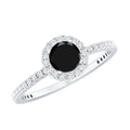 Black Spinel Minimal Engagement Ring with Diamond Halo