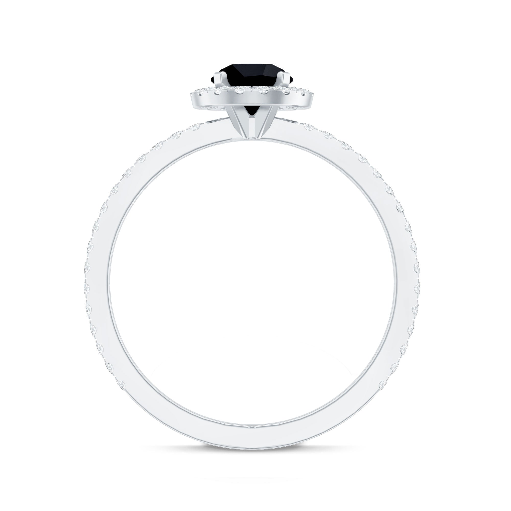 Black Spinel Minimal Engagement Ring with Diamond Halo